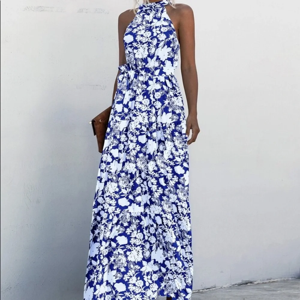 Boho Gypsy Halter Belted Maxi Dress New - Picture 4 of 15